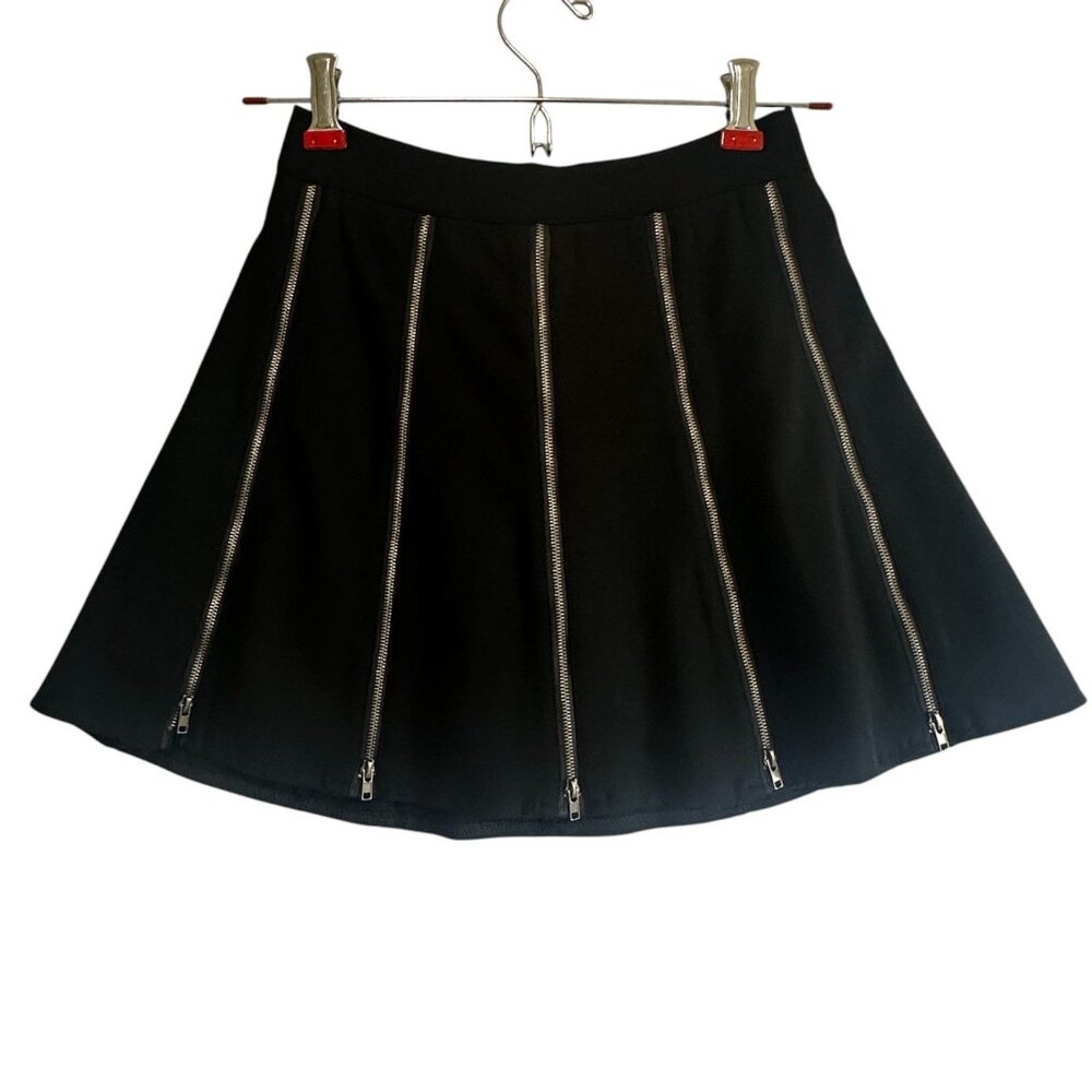 SEEK The Label Black Zipper Accent A-Line Mini Skirt Size S Gothic Punk Coquette